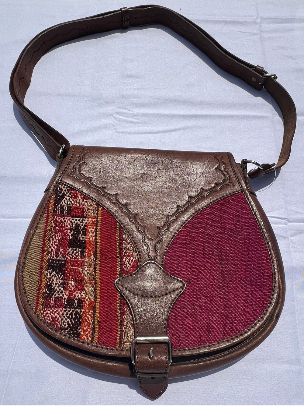 Handmade Genuine Leather Peruvian Woven Saddle Crossbody Bag Boho Western